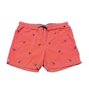 Land's End Men's Shorts XXL Red Board Lined Drawstring Lobster Allover Pocket